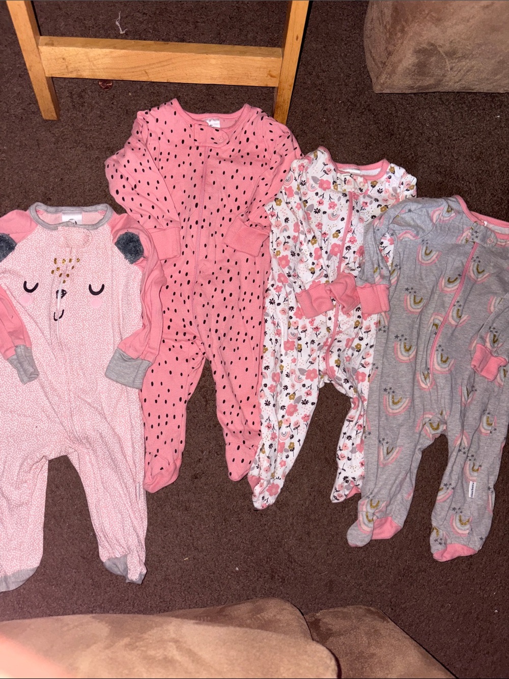 Gerber Girls Pink and Gray Footed One-Piece Sleepers - 4-Pack